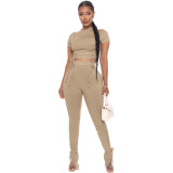 Two-Piece Pleated Sexy Trousers In Solid Color