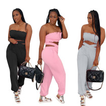 Stretch Tube Top, Cross Double Pants Sports Leisure Suit