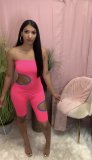 Tube Top Ripped Hole Color Matching Jumpsuit