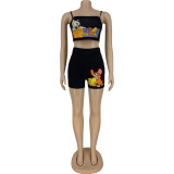 Cartoon Printed Camisole Lazy Two-Piece Suit