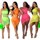 Big Mesh Solid Color Nightclub Skirt Three-Piece Slanted Shoulder Set