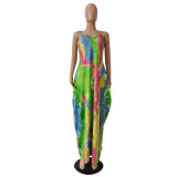 Summer New Style Sling Tie-Dye Printing Casual Loose Long Skirt