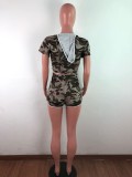 Camouflage Round Neck Hooded Sports Shorts Suit (Including Mask)