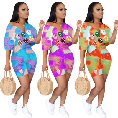 Tie-Dye Lips Print Two-Piece Casual Temperament