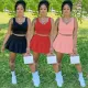 Open Waist U-Neck Slim T-Shirt Shorts Skirt Sports Two-Piece Suit