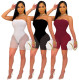 Fashion Strapless Tube Top Mesh Fake Two-Piece Jumpsuit