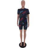 Sexy Printed Short-Sleeved Shorts Fashion Casual Two-Piece Suit
