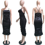 Elastic Band Women's Dress Solid Color Halter Strap Dress
