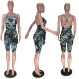Sexy Backless Sleeveless Printed Jumpsuit