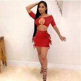 Two-Piece Summer Solid Color Strapless Sexy Short Skirt