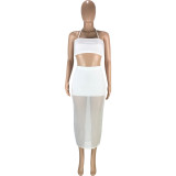 Sexy Stitching Mesh Tube Top Strappy Arm-Wrapped Two-Piece Dress