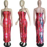 Spring And Summer Colorful Tie-Dye Strapless Breast Wrap Dress