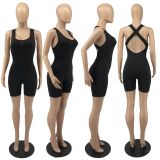Cross-Back Shoulder Jumpsuit High Elastic Solid Color Ladies Jumpsuit