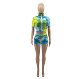 Tie-Dye Short-Sleeved Shorts Sports Two-Piece Suit