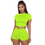 Short-Sleeved Shorts Open Back Pleated Sports Suit