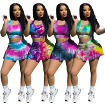 Sexy Tie-Dye Nightclub Style Slim Fit Sports Vest Culottes Two-Piece Suit