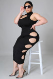 Oversized Women's Dress Irregular Hole Solid Color Dress