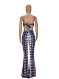 Check Print Loose Flare Sling Jumpsuit