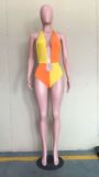 Sexy Backless Stitching Solid Color One-Piece Swimsuit