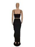 Ladies Women's Sling Halter Short Top and Split Long Skirt 2-piece Set