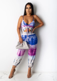 Casual Pattern Printed Bandage Wrap Breasted Jumpsuit