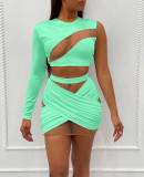 Mesh Stitching One-Shoulder Sexy Two-Piece Suit