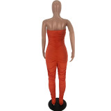 Fashion Pleated Sexy Breast Wrap Jumpsuit
