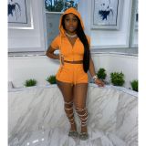Spring And Summer Two-Piece Hooded Zipper Short-Sleeved Shorts