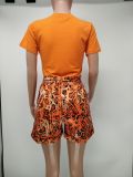 Fashion Solid Color T-Shirt Snake Print Shorts Suit
