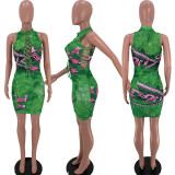 New Fashion Print Front Chest Side Hollow Dress