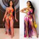Sexy Wrapped Chest Strapped Trousers Split Printing Two-Piece Suit