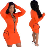 New Solid Color Sexy Dress With Zipper Pockets On Both Sides