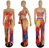 Sexy Wrapped Chest Strapped Trousers Split Printing Two-Piece Suit
