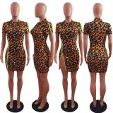 Leopard Print Zipper Slit One-Step Skirt