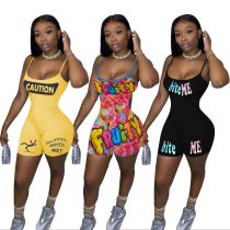 Summer New Style Printed Multicolor Suspender Jumpsuit