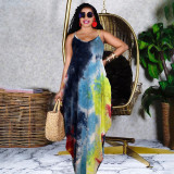 Summer Tie-Dye Print Loose Strap Dress