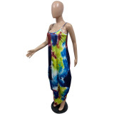 Summer Tie-Dye Print Loose Strap Dress