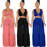 Sexy Bundled Pleated Wide-Leg Pants Two-Piece Suit