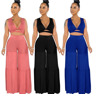 Sexy Bundled Pleated Wide-Leg Pants Two-Piece Suit
