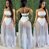 Three-Piece Solid Color Sexy Wrapped Breast Mesh Skirt