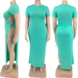 Sexy Plus Size High Slit Tie Rope Dress