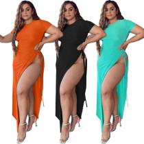 Sexy Plus Size High Slit Tie Rope Dress