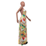Tie-Dye Printed Halterneck Tube Top Sleeveless Long Dress