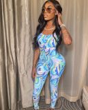 Printed Performance Pants Skinny Backless Sexy Jumpsuit