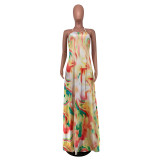 Tie-Dye Printed Halterneck Tube Top Sleeveless Long Dress