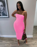 Sexy Summer Fashion Solid Color Strapless Tight-Fitting Long Dress