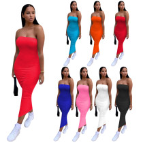 Sexy Summer Fashion Solid Color Strapless Tight-Fitting Long Dress