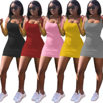 Sexy Solid Color Pit Strip Vest Dress