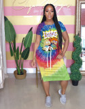 Cartoon Positioning Home Clothes Printed Tie-Dye Dress