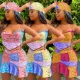 Ladies Printed Stitching Ruffled Two-Piece Suit